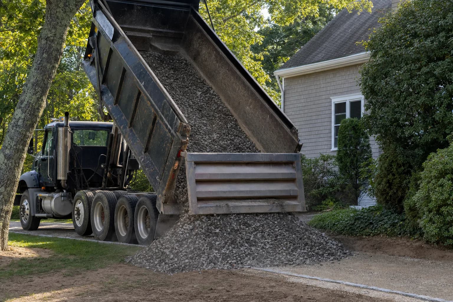 Freshly laid gravel driveway at a residential property